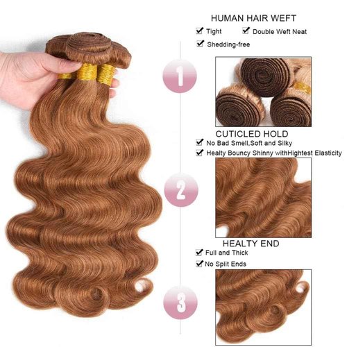 Habiliana Bundles Human Hair 20 22 24 Inch Body Wave 30 Light Brown Human Hair Bundles 11A Unprocessed Brazilian Virgin Quick Weave Hair Extensions for Black Women