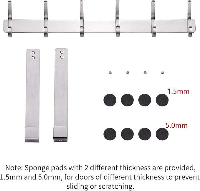 YUMORE Over The Door Hooks, Stainless Steel Heavy Duty Door Hanger for Coats Robes Hats Clothes Towels, Hanging Towel Rack Organizer, Easy Install Space Saving Bathroom Hooks
