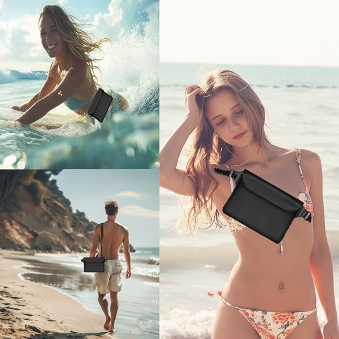 Waterproof Bag with Adjustable Waistband and Touch Sensitive Screen, Keeping Your Phone and Valuables Dry, Perfect for Drifting, Swimming, Kayaking, Rowing, Fishing(Black)