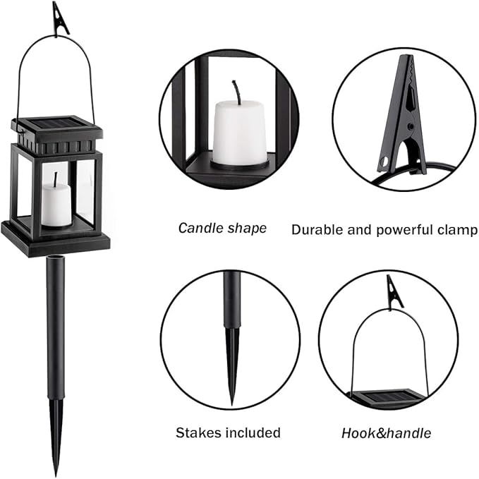 GIGALUMI 8 Pack Solar Hanging Lantern Outdoor, Candle Effect Light with Stakes for Garden, Patio, Lawn, Deck, Umbrella, Tent, Tree, Yard, Driveway-Warm White