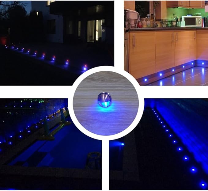 LED Stair Light Low Voltage Waterproof IP65 Outdoor 1-2/5" Recessed Wood LED Deck Lighting Yard Garden Patio Step Landscape Pathway Decor Lamp (20pcs, Blue)