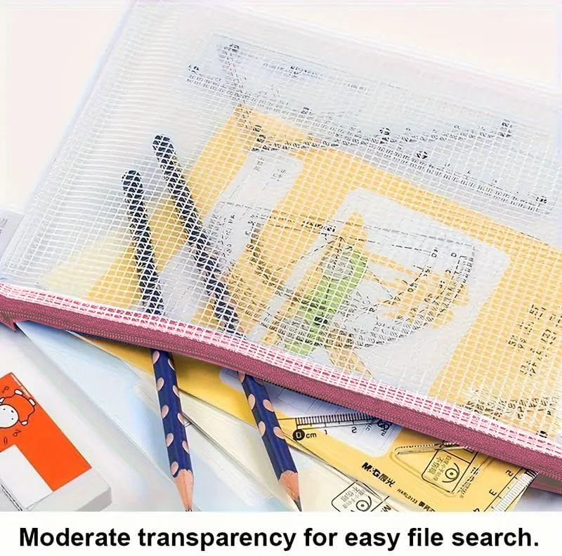 Mesh Zipper Pouch Bag, A3 Zipper File Bag for Organizing Storage, Waterproof, Pink, 17" x 12"/44cm x 32cm