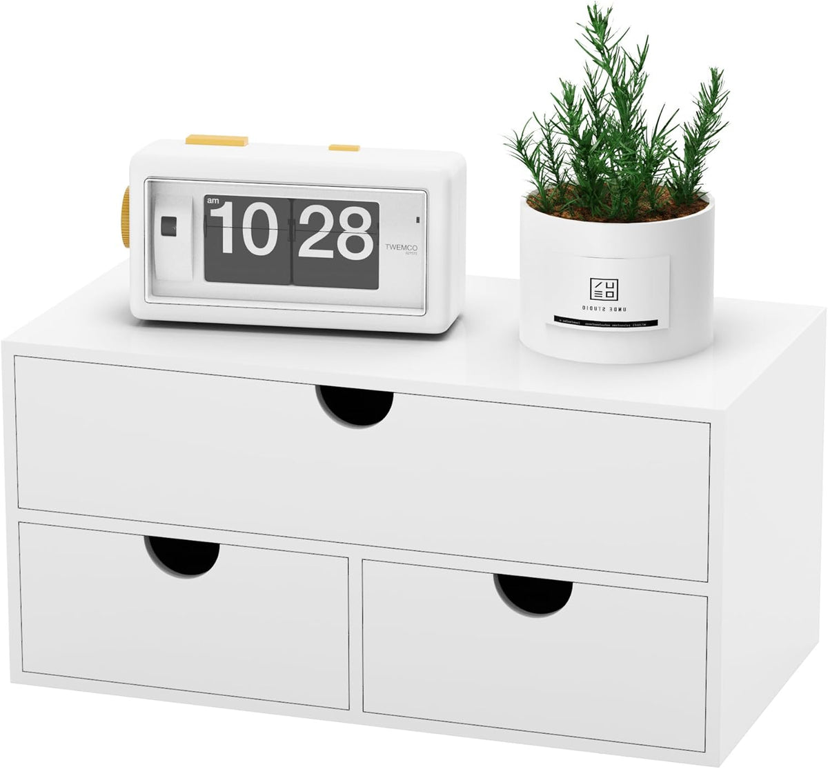 Bamboo Desk Organizer with Drawers Desktop Storage Drawers for Bills Office Supplies Kitchen Utensils Organizing Tool for Home Classroom Organization No Assembly (White)