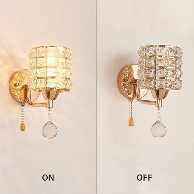 Modern Luxury Gold Crystal Wall Sconces Set of 2, Hardwired Lights Standard E26 Socket Decorative Light Fixture for Bedroom, Living Room, Hallway -Bulbs NOT Included Professional Installation Required