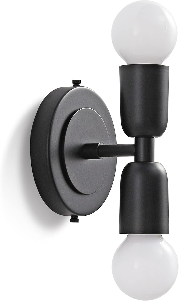 BRIGHTTIA Luna Duo 2 Light Wall Sconce - Mid Century Modern Fixture for Wall & Ceiling - Minimalist Edison Lamp for Hallway and Bathroom Vanity - Matte Black (BW0026-2B)
