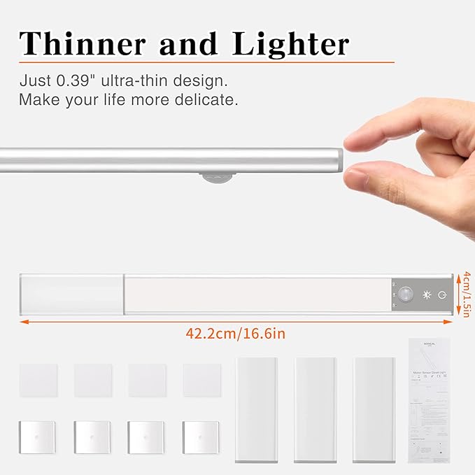2 Pack Wireless Motion Sensor Under Cabinet Lights with Detachable Rechargeable Battery,98 LED Counter Closet Lighting Strip,3 Dimmable Colors,4-Level Brightness Adjustable,Touch Control & Ultra