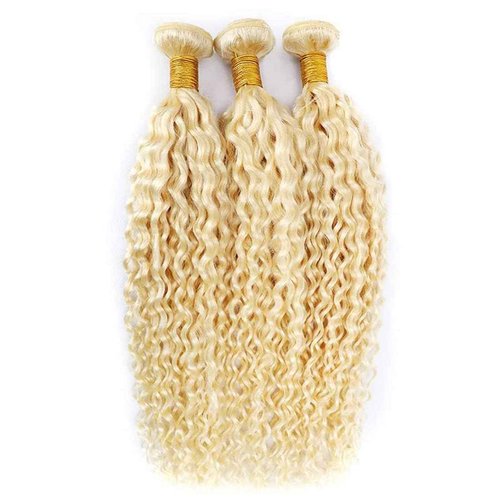 Fabimiya 20 22 24 Inch Bundles Human Hair Blonde 613# Jerry Curly Human Hair Bundles Unprocessed Soft Sewn In Hair with Double Weft for Black Women