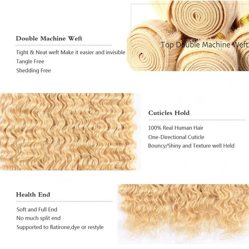 Habiliana Human Hair Bundles 14 16 18 Inch Blonde 613 Deep Wave Bundles Human Hair 100% Unprocessed Soft Sewn In with Double Drown Weft for Black Women