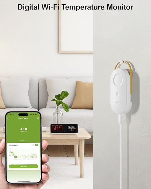 MOCREO WiFi Refrigerator Thermometer Digital Freezer Alarm, Remote Email & App Alert, 2-Year Data Logging, No Subscription, 2 Smart Temperature Sensor for Fridge, Freezer, Hot Tub