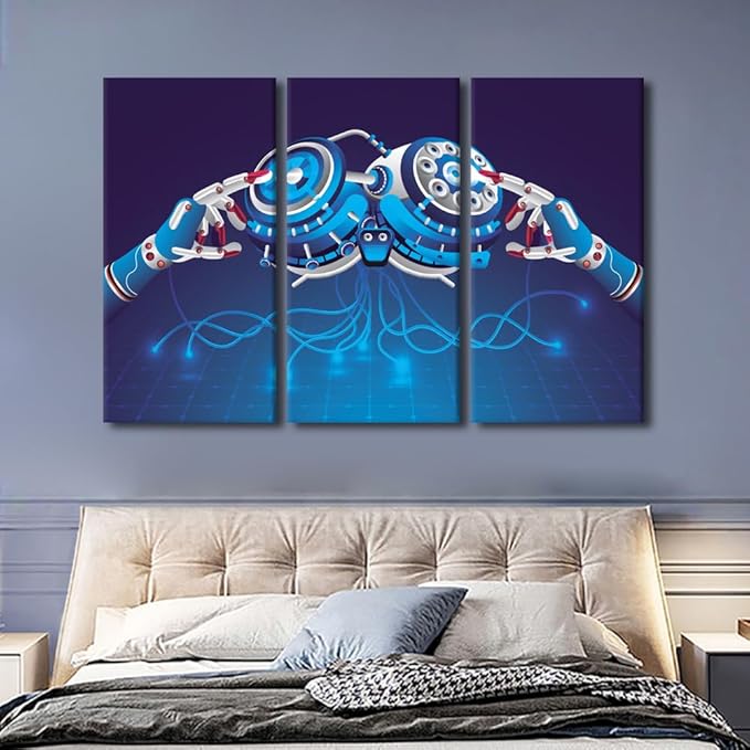 TUMOVO 3 Pieces AI Intelligence Wall Art Canvas Prints for Wall Decor AI Artwork for Home Walls Big Data Paintings Modern Office Room Wall Decor Stretched and Framed Ready to Hang, 60" Wx40 H
