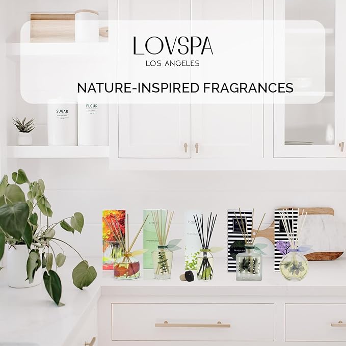 LOVSPA Reed Diffuser Set, Sage & Citrus Scented Oil Diffuser with Sticks, Home Fragrance Accessories for Bathroom Shelf Decor, Aroma Diffusers for Home or Office Desk, USA Made