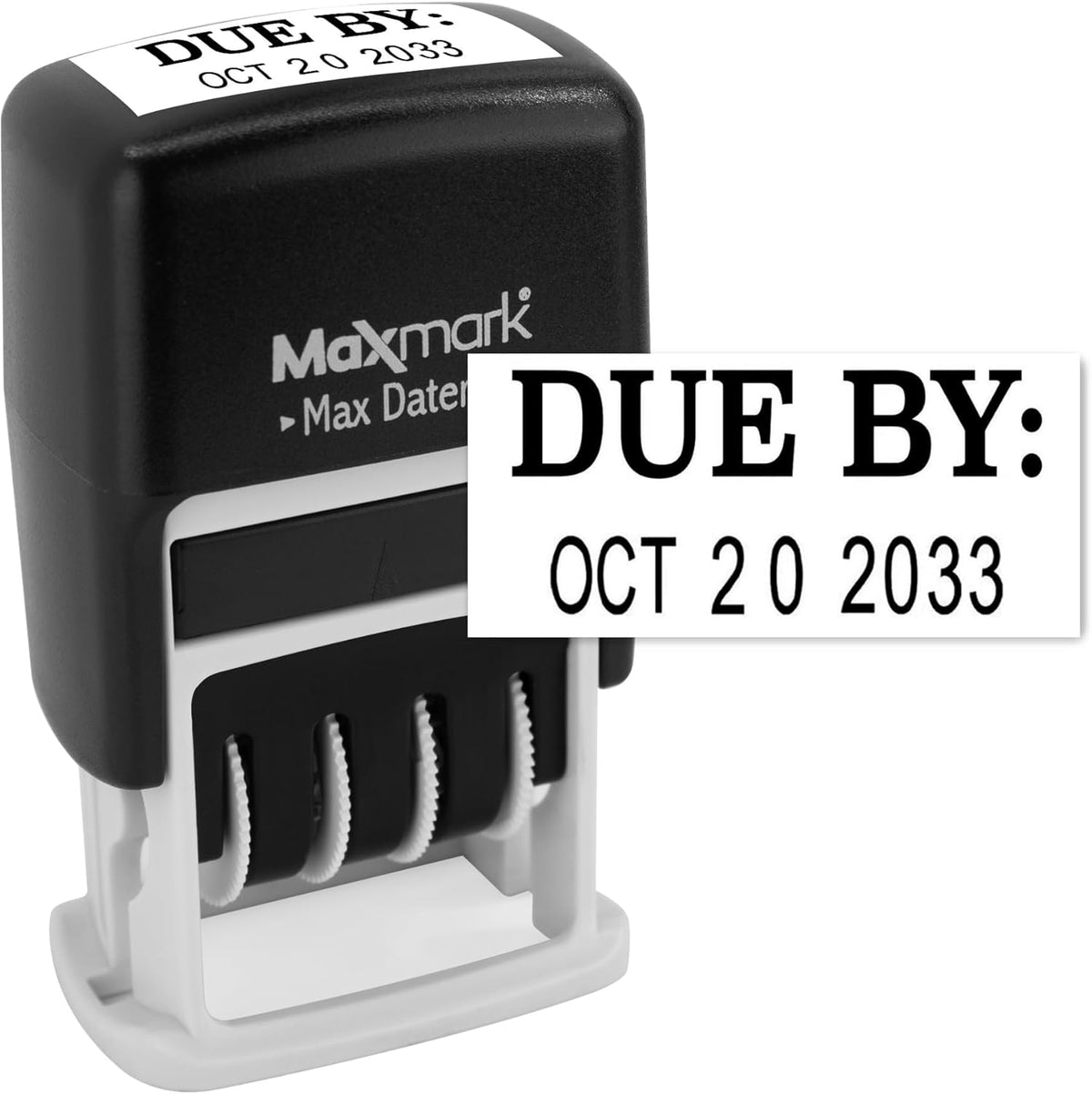 MaxMark Self-Inking Rubber Date Office Stamp with Due by Phrase & Date - Black Ink (Max Dater II), 12-Year Band