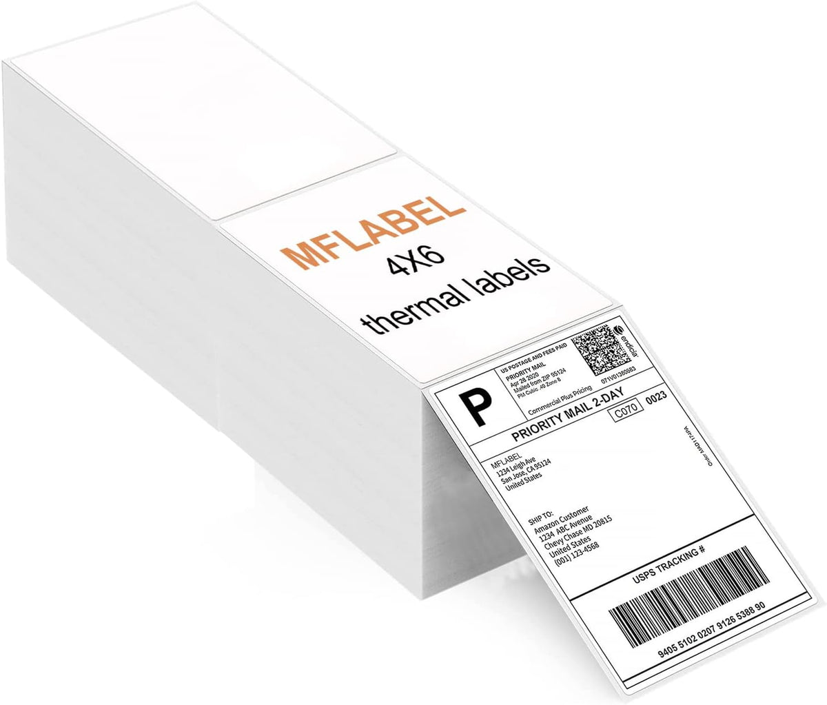 MFLABEL® 4 Stacks Fanfold 4" x 6" Direct Thermal Labels White Perforated Shipping Label (2,000 Labels per Stack) (4 Stacks)