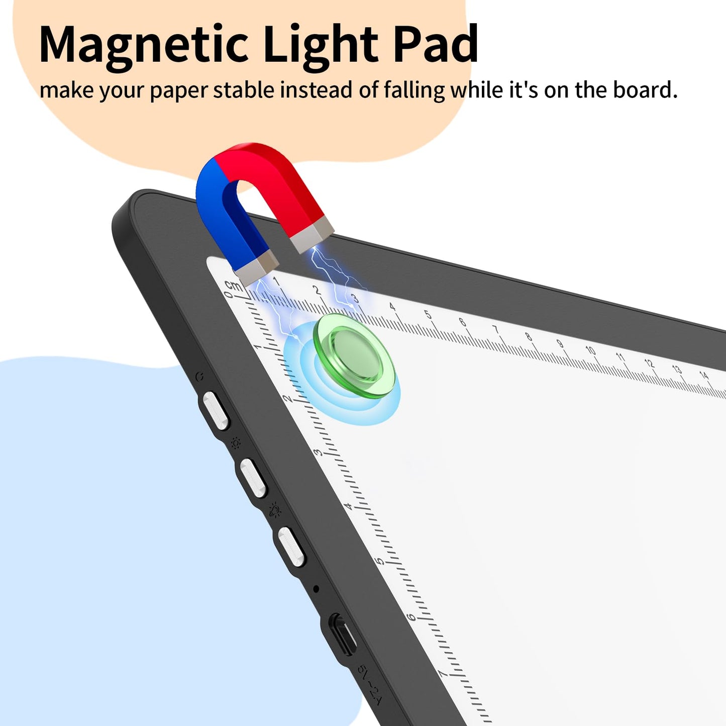 Elice Magnetic A3 Light Board with Bag for Diamond Painting, Tracing LED Light Box with Side Buttons, Super Bright Diamond Art Light Pad, Light Table for Drawing, Sketching, Weeding Vinyl - Black