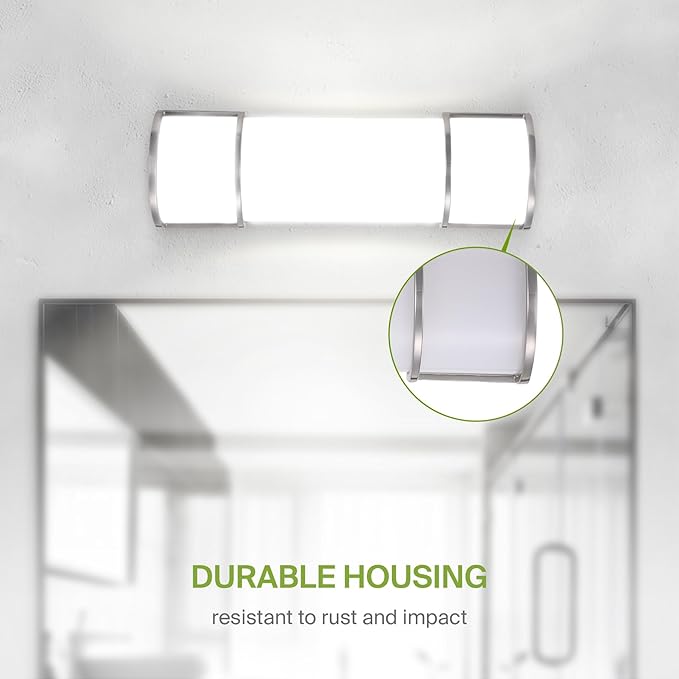 ASD LED 18" Vanity Flush Mount Light Fixture, Linear Bathroom Lighting Bar | 3CCT, Dimmable, ETL Listed | 20W 2300LM 3000-5000K 100-277V | Long Tube Bath Wall Sconce Over Mirror | Nickel