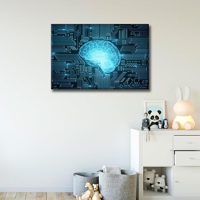 TUMOVO Abstract Design Wall Art for Bedroom Artificial Intelligence Brain Canvas Art Wall Decor Digital Technology Modern Wall Art Pictures for Living Room Giclee Framed Ready to Hang, 36x24in
