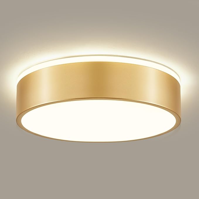 Dimmable Gold LED Ceiling Light, 2700K-6000K 5CCT in One Modern Flush Mount Ceiling Light Fixtures, Minimalist Round Metal Ceiling Lamp for Bedroom Kitchen Hallway Laundry Room-11.8in