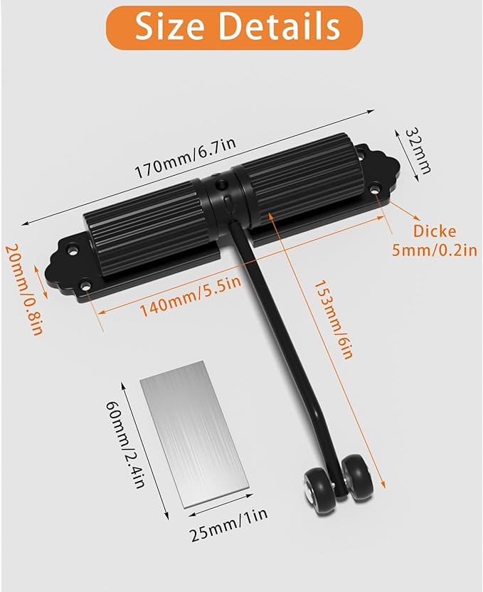 Automatic Door Closer, Zinc Alloy Safety Spring Door Closer 20-60kg Closing Door Hinge, Adjustable Door Spring Closer for Commercial & Home Use with Screws(Black)