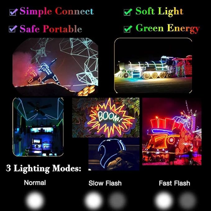 MaxLax EL Wire Pink, 9.8ft/3m Portable Battery Pack Neon Light Strip 360° Cuttable Glowing Rope Lights for Parties, Halloween, DIY Decoration