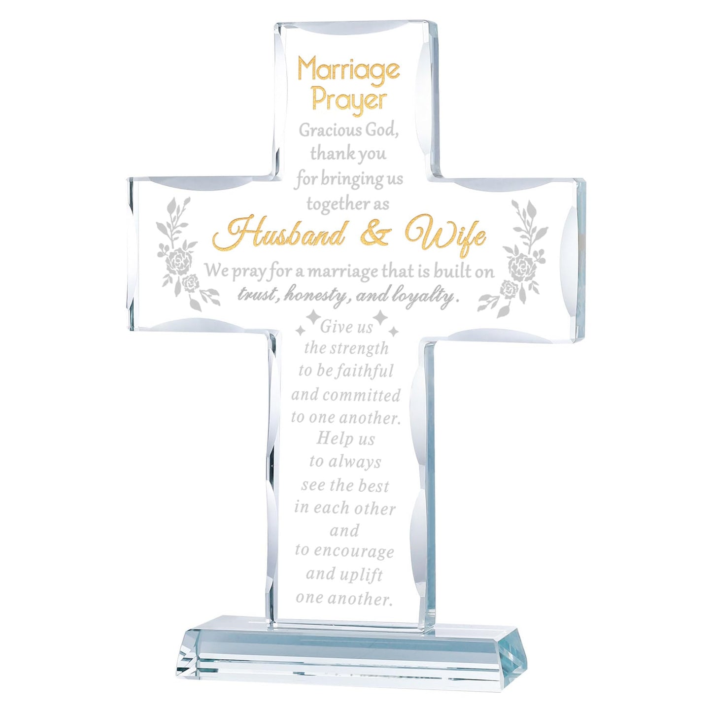 YWHL Glass Marriage Prayer Cross Wedding Gifts for Couples, Religious Cross Engagement Gifts for Bride and Groom, Bridal Shower Gift for Women Men