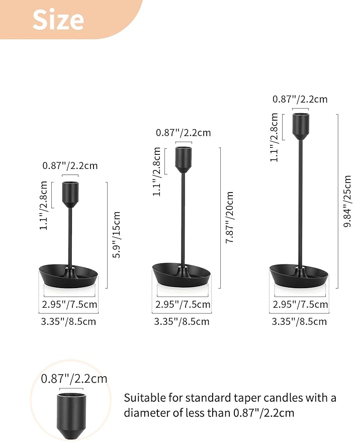 NUPTIO Black Candlestick Holders for Table: 6 Pcs Taper Candles Holders Bulk for Halloween - Tall Candle Stick Holder for Birthday Party Living Room Fireplace Centerpiece