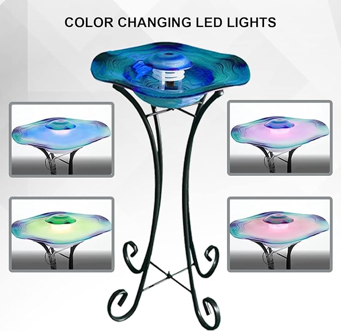 XBrand 27" LED Mist Indoor Floor Fountain, Freestanding Water Feature with Inline Control, Aromatherapy, Glass & Metal, Blue