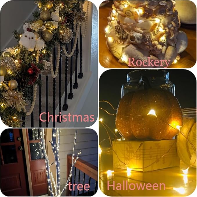 4 Pack Fairy String Lights,6.56FT 20LED,2AA Battery Operated,Timer Founction,Copper Wire String Lights, IP65 Waterproof,Indoor/Outdoor flexible for DIY ,Party, Bedroom, flowers decoration(Warm White)