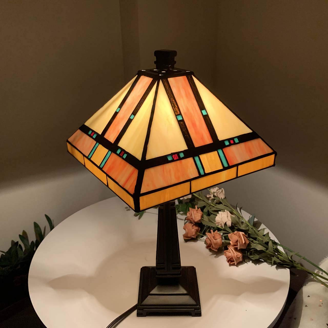Bieye S10798 Tiffany-Style Stained Glass Mission Lampshade - 10-Inch Wide - Iridescent Elegance