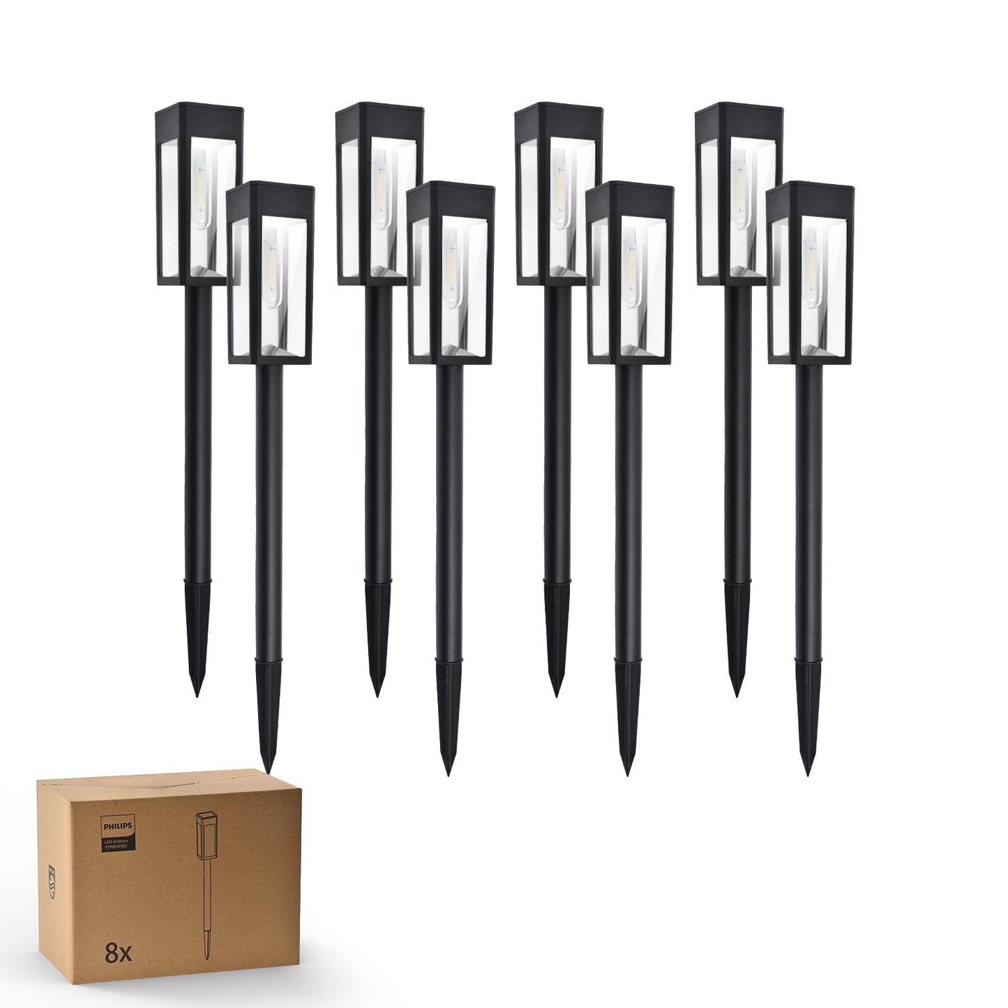 Philips 8 Packs Solar Pathway Lights Outdoor, Glass Metal Led Garden Landscape Lightings, 3000K Warm White, Waterproof for Decor Yard, Walkway, Patio, Driveway, Lawn
