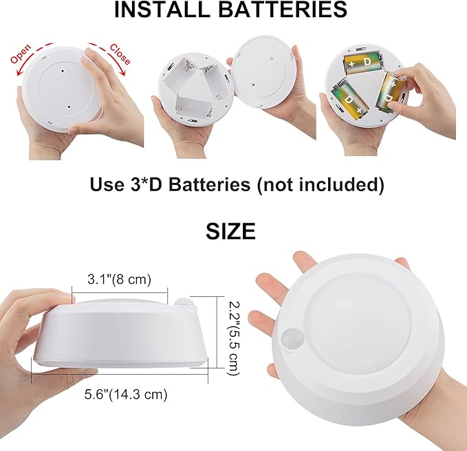 BIGMONAT Ceiling Light with Motion Sensor, Battery Operated Led Shower Light, Wireless Overhead Lighting for Hall Corridor Corner Stairs Closet Pantry Laundry Room, 300 LMS