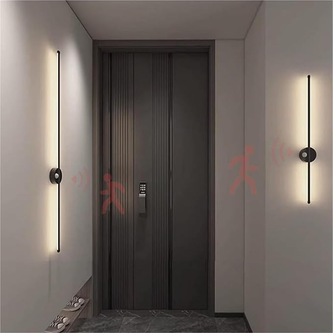 LED Long Strip Wall Lights with Motion Sensor Wall Lamp 3000K/4000K/6000K Wall Modern Simple Aluminum Mounted Indoor Bedside Decoration Light Living Room(Black Neutral Light,120cm)
