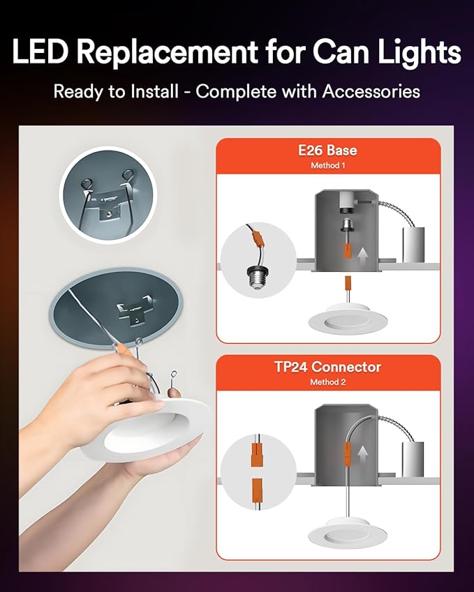 Lumary Smart Retrofit LED Recessed Lighting 6 Inch w/RGB Ring, 11W+2W RGBAI Retrofit Can Light, Wi-Fi Bluetooth Direct Connect, 66 Scenes Modes Compatible with Alexa Google, CRI 90 ETL 1000Lm, 1 Pack