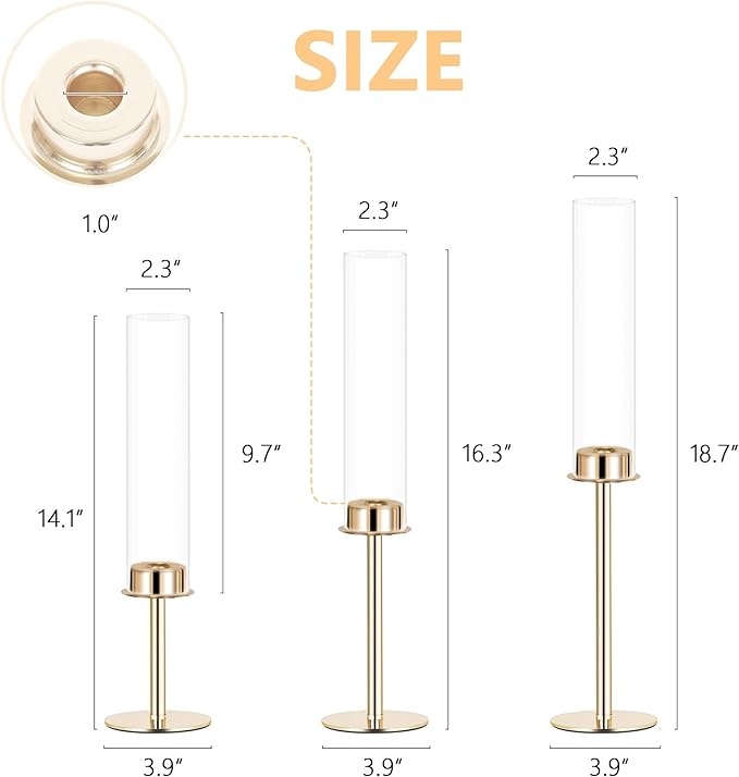 Hurricane Candle Holders Metal Candlestick Holder for Glass Taper Tall Candle Holders with Candles Stands for Home Decor, Christmas, Dinning, Wedding, Housewarming Gifts (6, Gold)