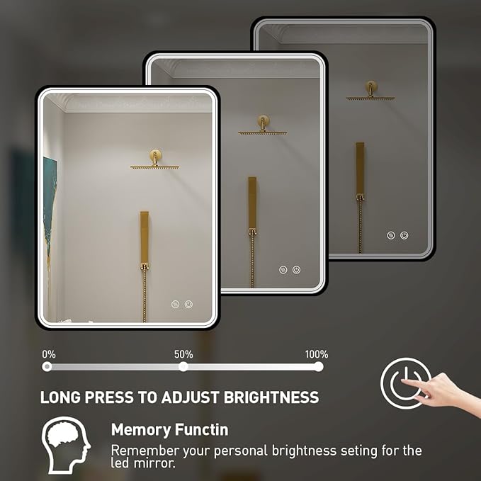 32X24 Inch LED Bathroom Mirror with Light, Black Metal Frame Mirror, Wall Mounted Lighted Vanity Mirrors for Wall, Anti Fog Dimmable Led Mirror for Makeup