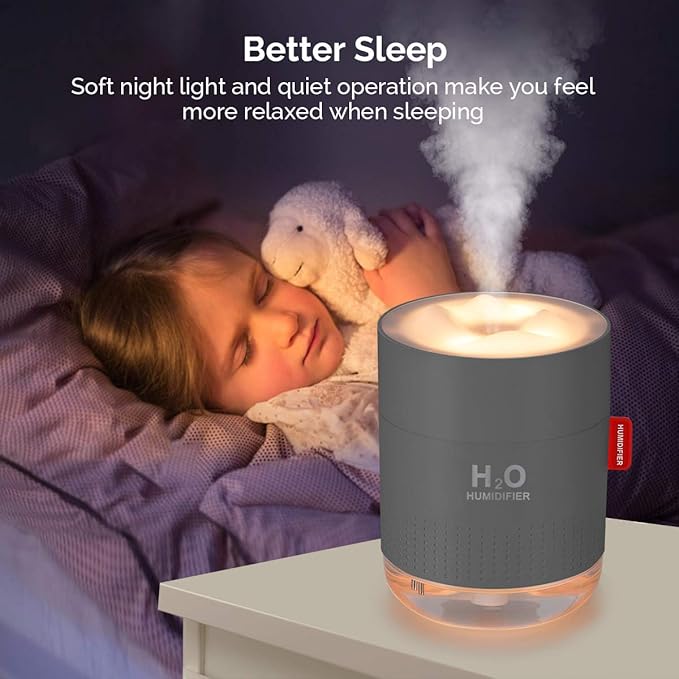 Portable Mini Cool Mist Humidifier, 500ml USB Personal Desktop Humidifier for Baby Bedroom Travel Office Home, Auto Shut-Off, 2 Mist Modes, Super Quiet, Gray