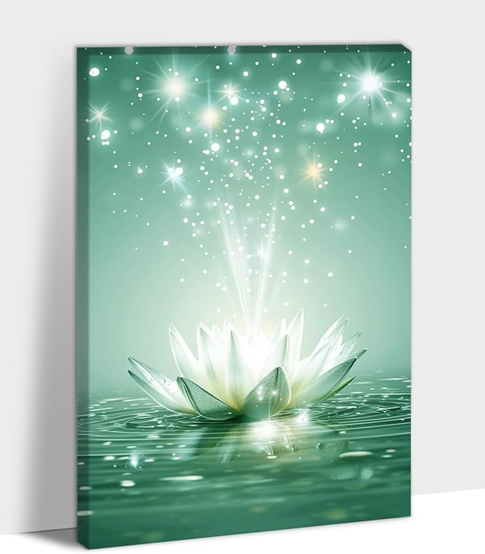 Zen White Lotus Flower Canvas Wall Art, Lotus Floral Pictures Wall Print, Spiritual Water Lily Canvas Prints, Lotus Bloom on Water Poster, Zen Meditation Spiritual Artwork for Yoga Spa Room 12x18 inch