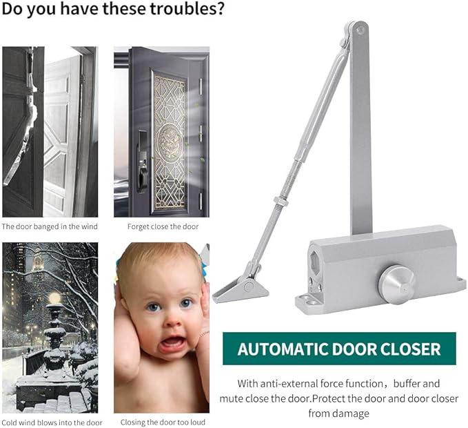 MARIE Adjustable Automatic Size 4 Spring Hydraulic Door Closer for Residential and Commercial Use