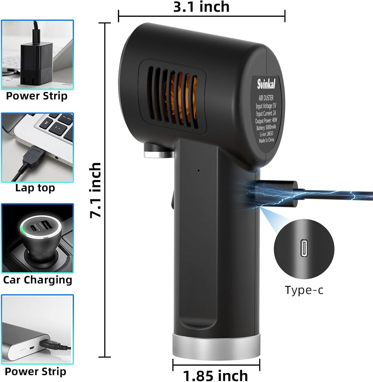 Air Duster, Handheld Cordless Air Duster, Air Blower Rechargeable, Electric Compressed air Gun Battery Operation, for Cleaning Computer Keyboard Camera Lego Toys.