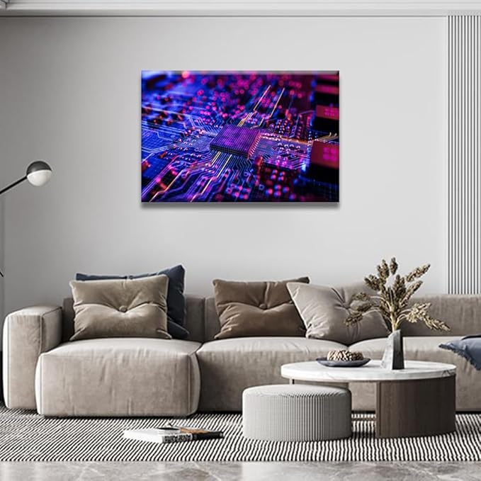 LSIUHWUWI Wall Art Creative AI Chip Canvas Artwork Wall Decor Circuit Board CPU Processor Prints Wall Art Modern Home Decor Posters and Prints Framed Ready to Hang 24x36 INCH