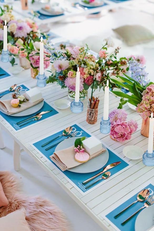 Vixdonos Glass Candlestick Holders Tealight Candle Holders for Table Centerpieces, Wedding Decor and Dinner Party (3 Pcs, Light Blue)