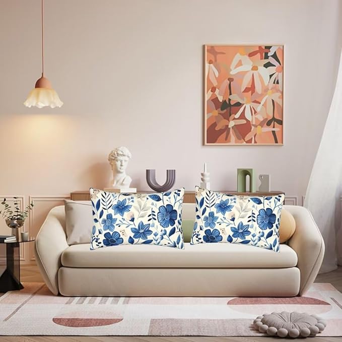 Throw Pillow Covers 31 x 47 Pillow Covers Set of 2 Couch Pillows for Living Room, Blue Throw Pillows with Invisible Zipper, Linen Accent Pillows Decorative Pillows Farmhouse Decor, Scandinavian J334