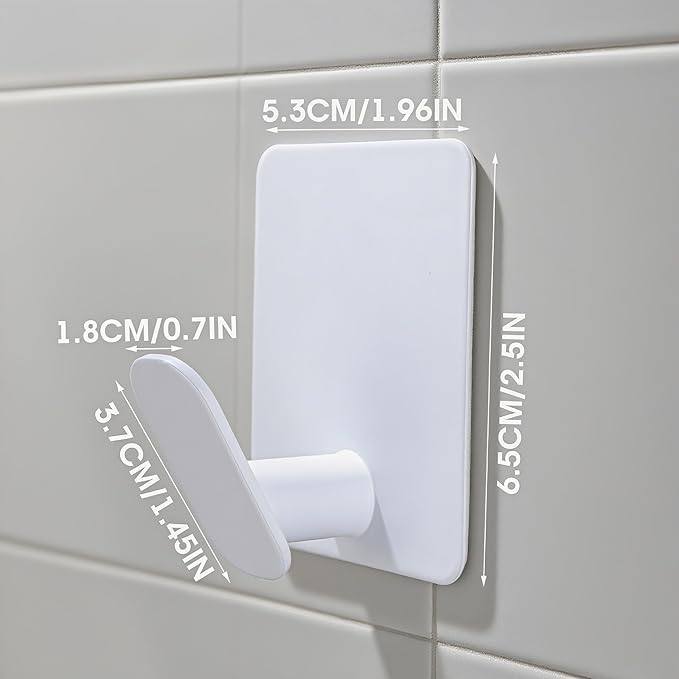 DELITON 4 Pack Adhesive Towel Hooks - White Heavy Duty Self Adhesive Hooks Stick on Wall Hanging Robes Coats Clothes for Bathroom Bedroom Kitchen Door, Stainless Steel