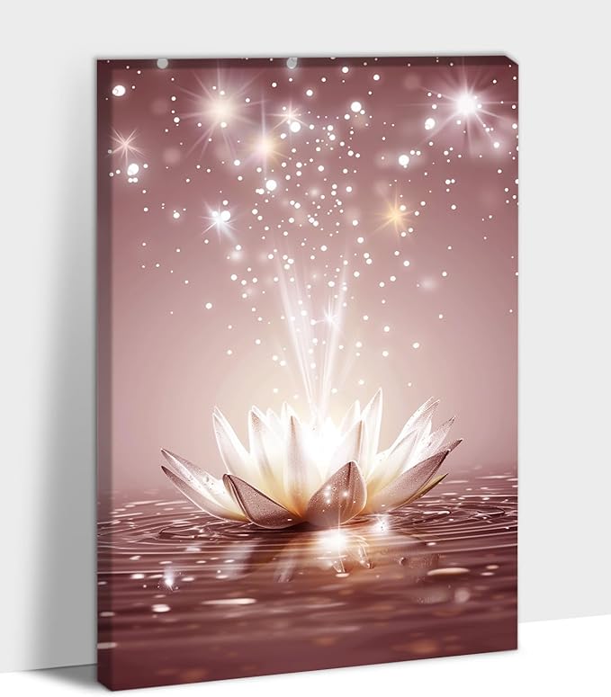 Zen White Lotus Flower Canvas Wall Art, Water Lily Bloom Picture, Lotus Flower Canvas Art Print, Calm Relax Poster, Meditation Spiritual Zen Flower Print for Yoga Spa Spiritual Room 12x18 inch