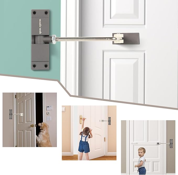 Automatic Door Closer, Safety Spring Door Closer Adjustable Self Closing Door Hinge Zinc Alloy Door Closers for Home, Up to 150Lb can be Pushed (Gray)