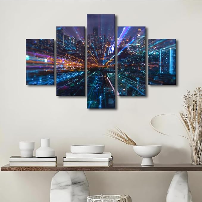 Native Americans Canvas Decorate 5 Panel Smart City Poster Modern Communication Picture Printing Decoration Office and Meeting Room Wall Decor Communication Workers Bedroom Wall Art 60x40 Inch
