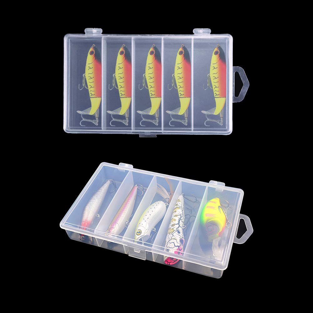 Newbested 4 Pack 5 Grid Clear Plastic Fishing Tackle Bait Hooks Storage Box,Visible Bead Jewelry Making Findings Utility Organizer Container Case for Jewelry,DIY Crafts(7.1" x 4.3"" x 1.2"")"