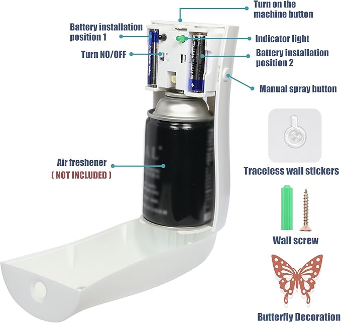 2PCS Automatic Air Freshener Spray Dispenser,Free Standing or Wall Mounted Automatic Fragrance Dispenser-Commercial and Home Use-Multiple Time Scent/Mist Release Settings for Room Sprayer (White)