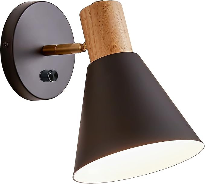 ClanKin Wall Sconces Lighting for Bedroom, Black Adjustable Wood Style Wall Sconce Reading Lamp, Wall Light for Bedroom Hallway Living Room (Black-Hardwired, 1 Pack)