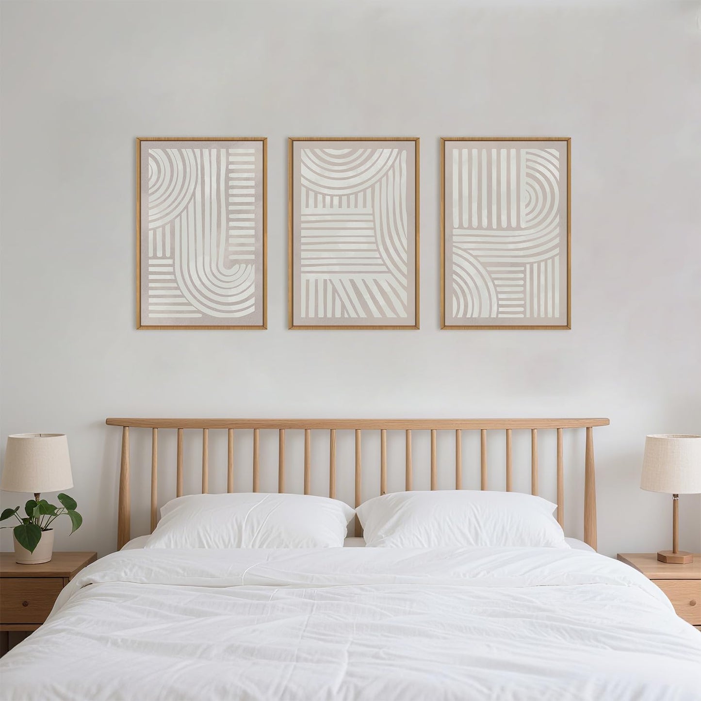 Aryroi Large Abstract Neutral Geometric Framed Canvas Wall Art,Boho Minimalist Shapes Wall Decor,Modern Lines Artwork,Mid Century Arch Art Print for Living Room,Bedroom,Office- 16"x24""x3"