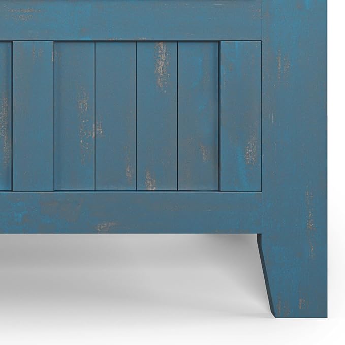 SIMPLIHOME Acadian Entryway Storage Bench - 48 inch Wide Solid Wood Hallway Seat in Distressed Coastal Blue, Transitional Bench for Entryway or Living Room with Lift-Up Lid and Spacious Storage